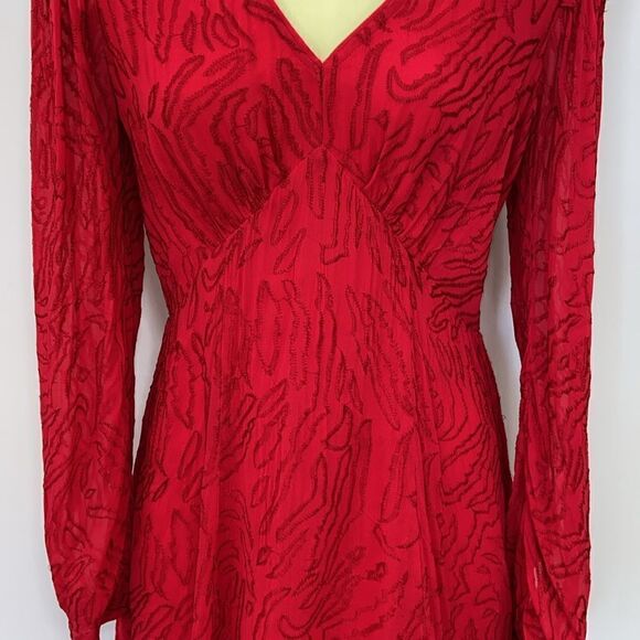 All Saints Dress “Rosi Ani” Red Free Flowing Long Sleeve Nwot Sz 2 Eur 6 - Picture 3 of 8